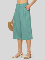 Women's Cotton Linen Wide-Leg Capri Pants
