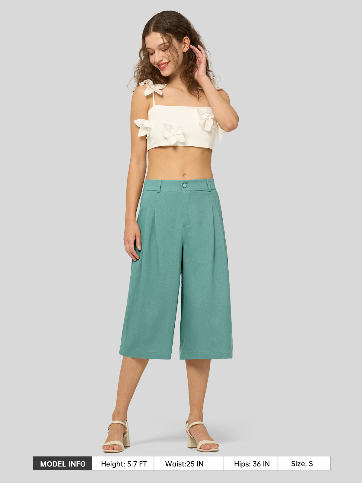 Women's Cotton Linen Wide-Leg Capri Pants