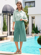 Women's Cotton Linen Wide-Leg Capri Pants