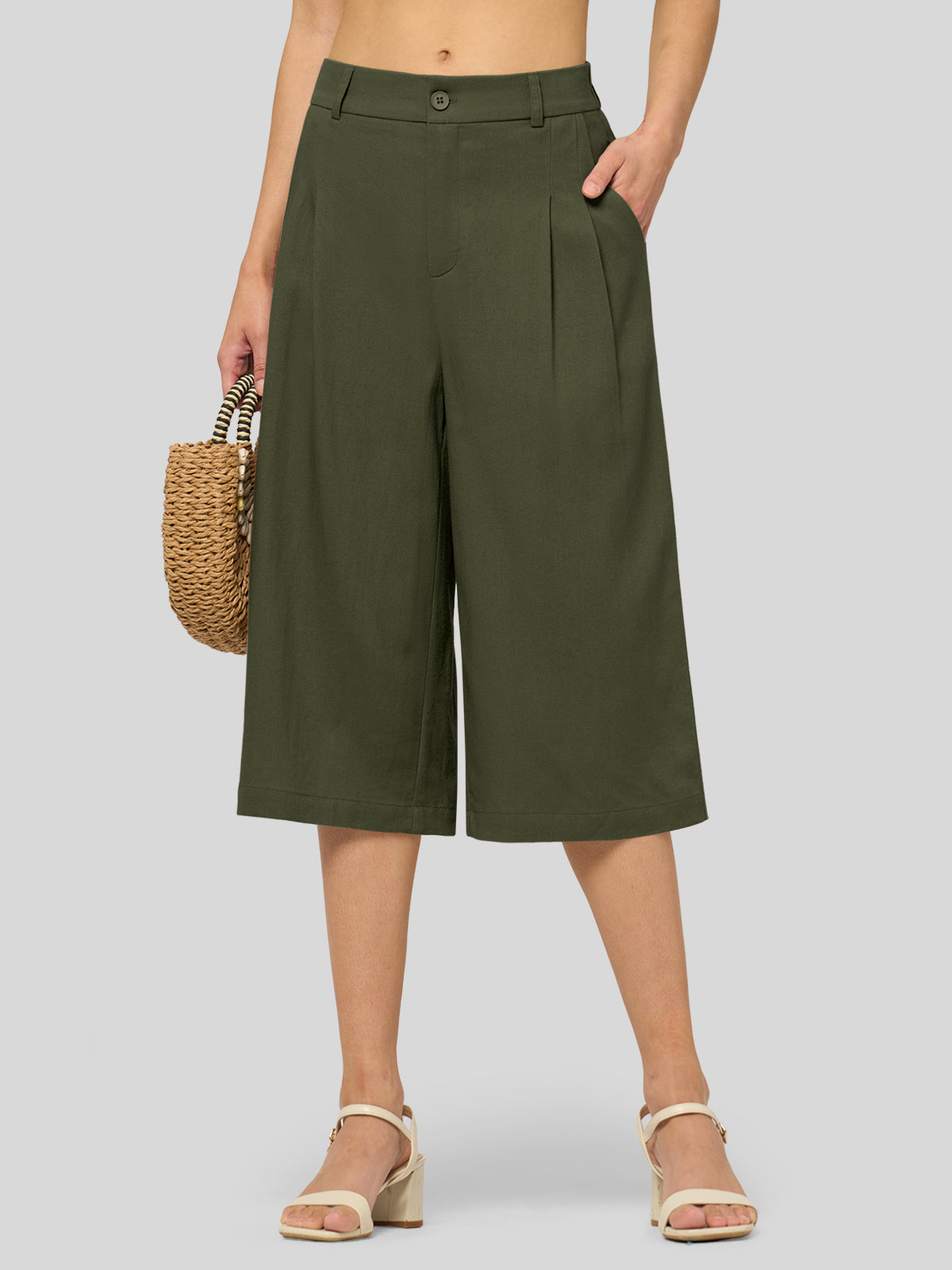 Women's Cotton Linen Wide-Leg Capri Pants