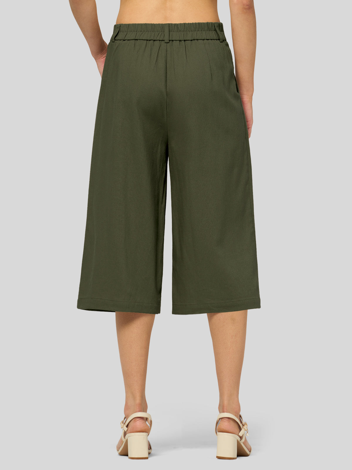 Women's Cotton Linen Wide-Leg Capri Pants