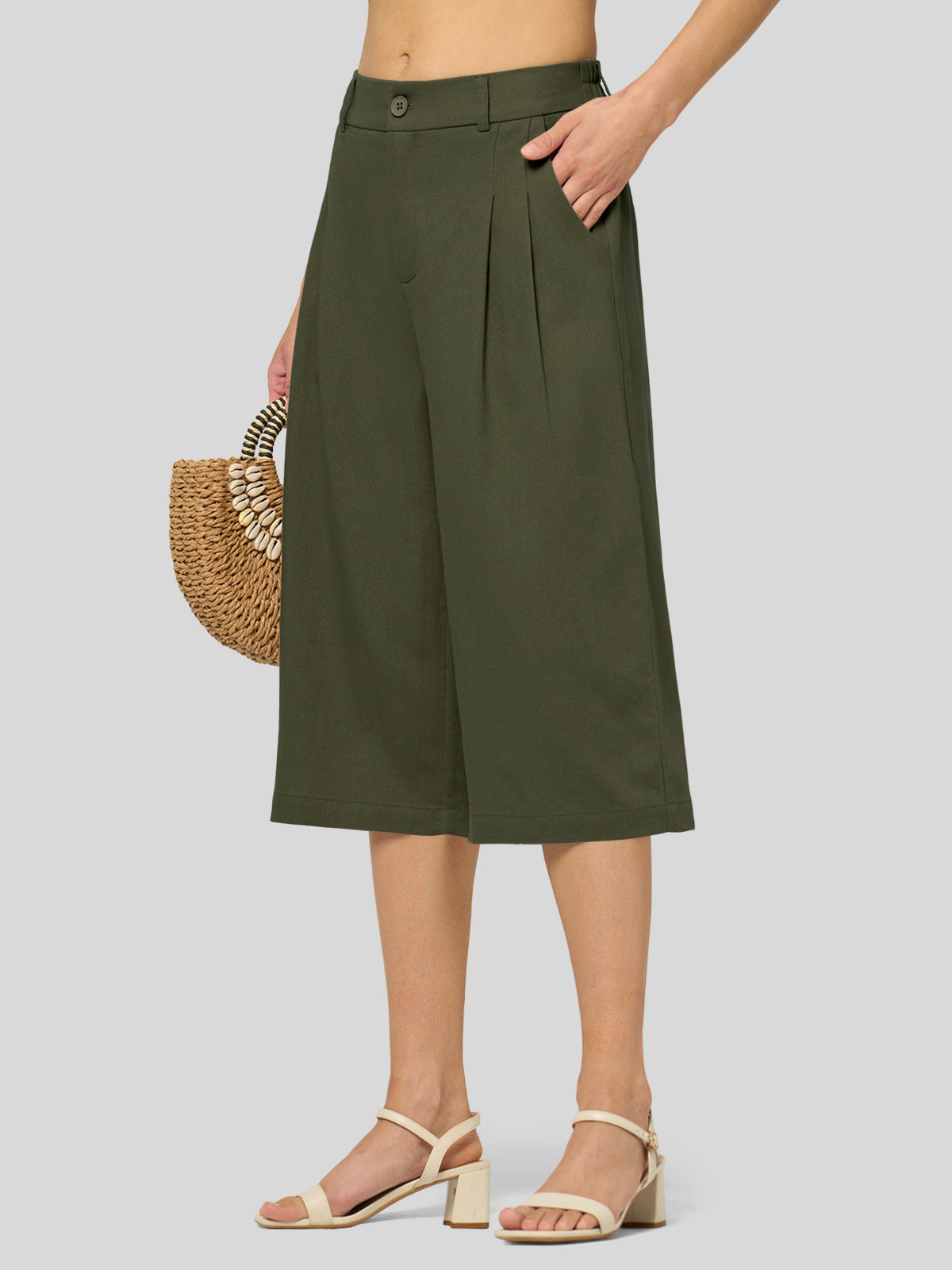 Women's Cotton Linen Wide-Leg Capri Pants
