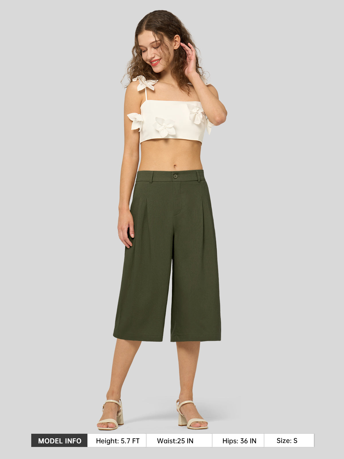 Women's Cotton Linen Wide-Leg Capri Pants