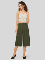 Women's Cotton Linen Wide-Leg Capri Pants