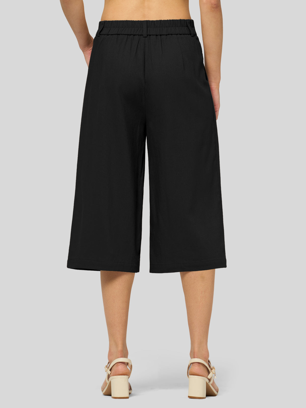 Women's Cotton Linen Wide-Leg Capri Pants