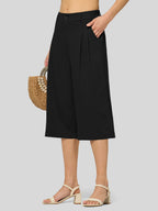 Women's Cotton Linen Wide-Leg Capri Pants