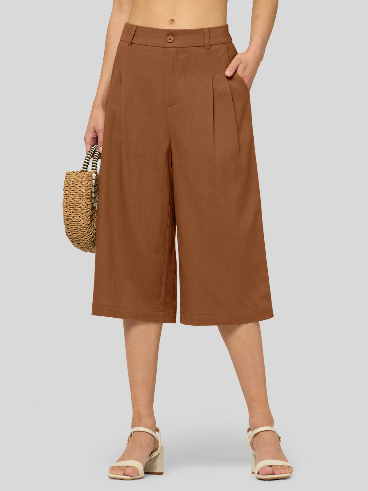 Women's Cotton Linen Wide-Leg Capri Pants