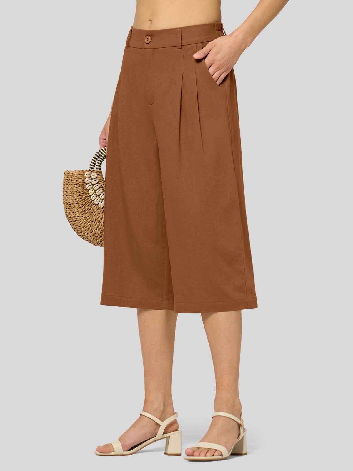 Women's Cotton Linen Wide-Leg Capri Pants