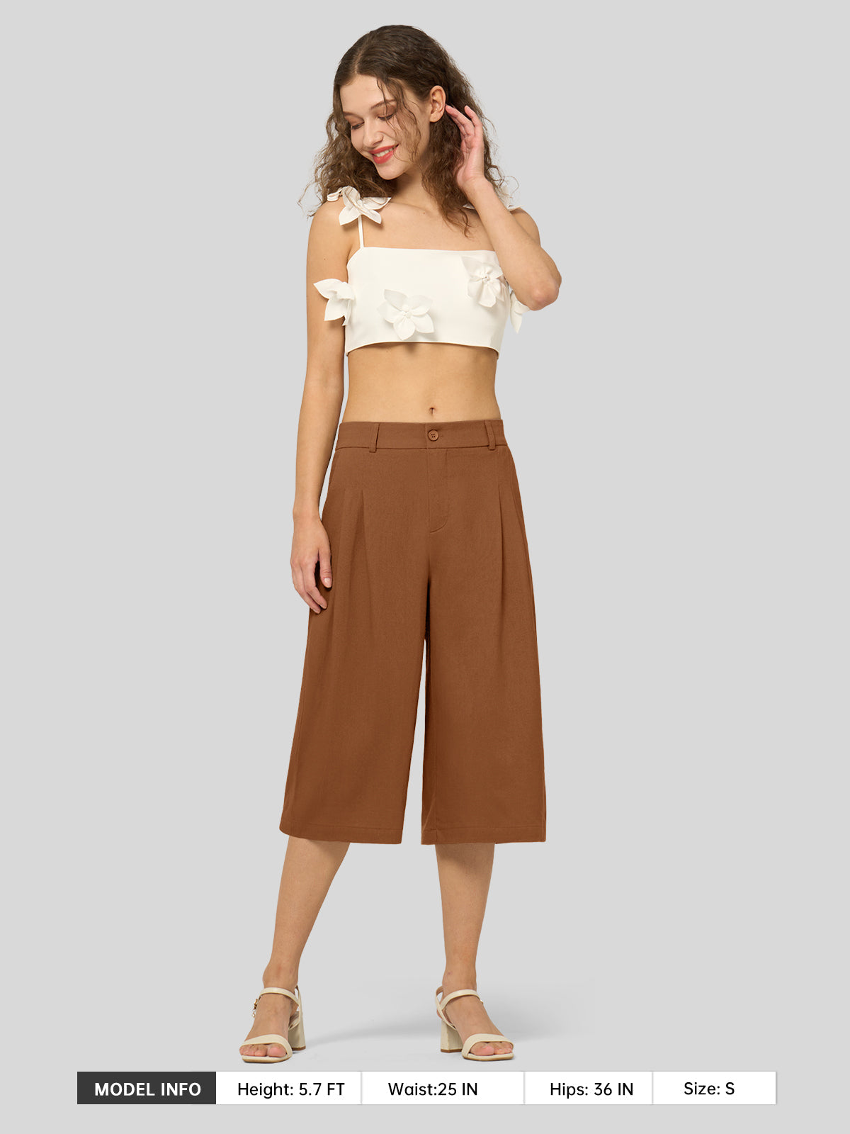 Women's Cotton Linen Wide-Leg Capri Pants