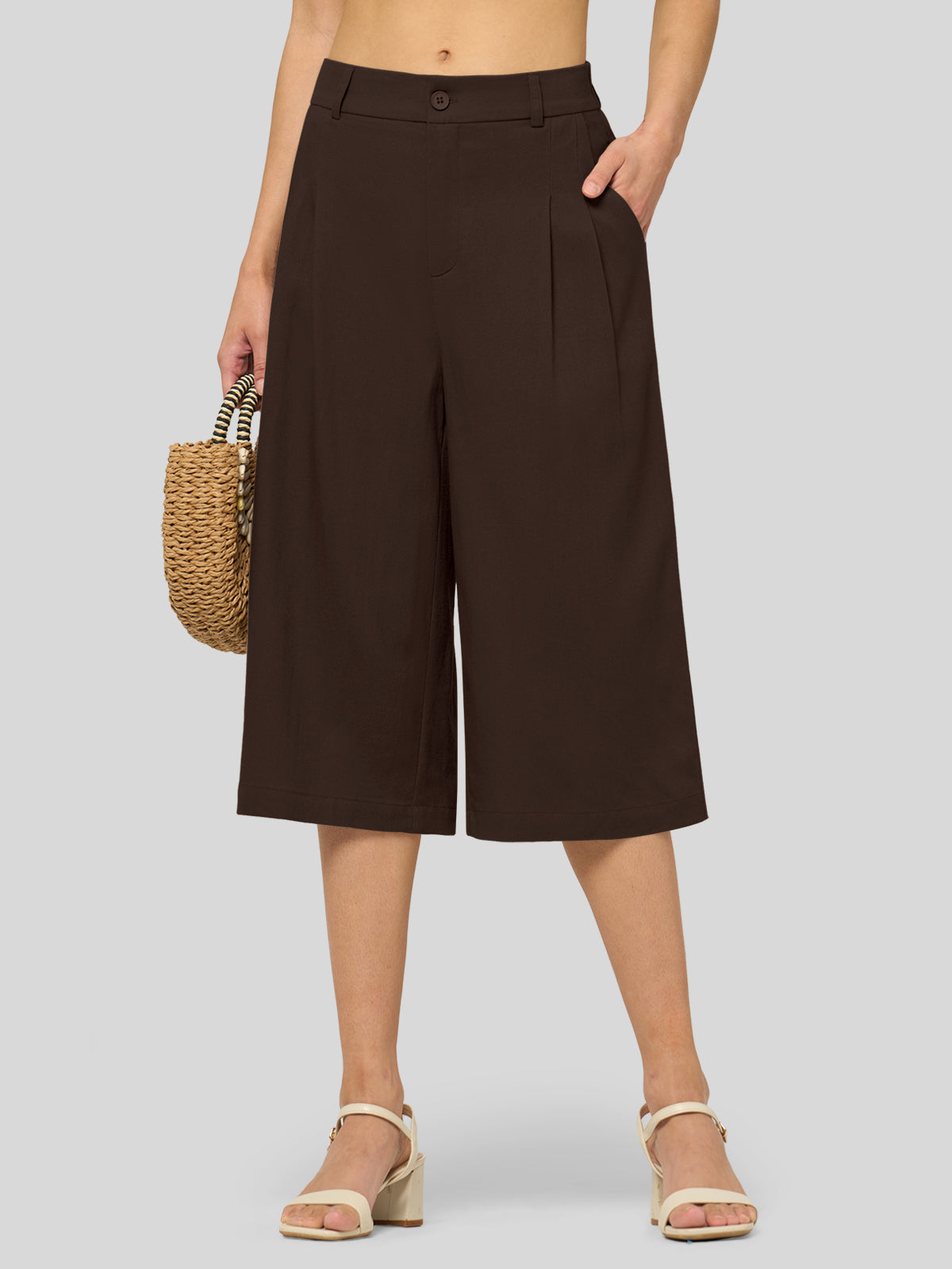 Women's Cotton Linen Wide-Leg Capri Pants