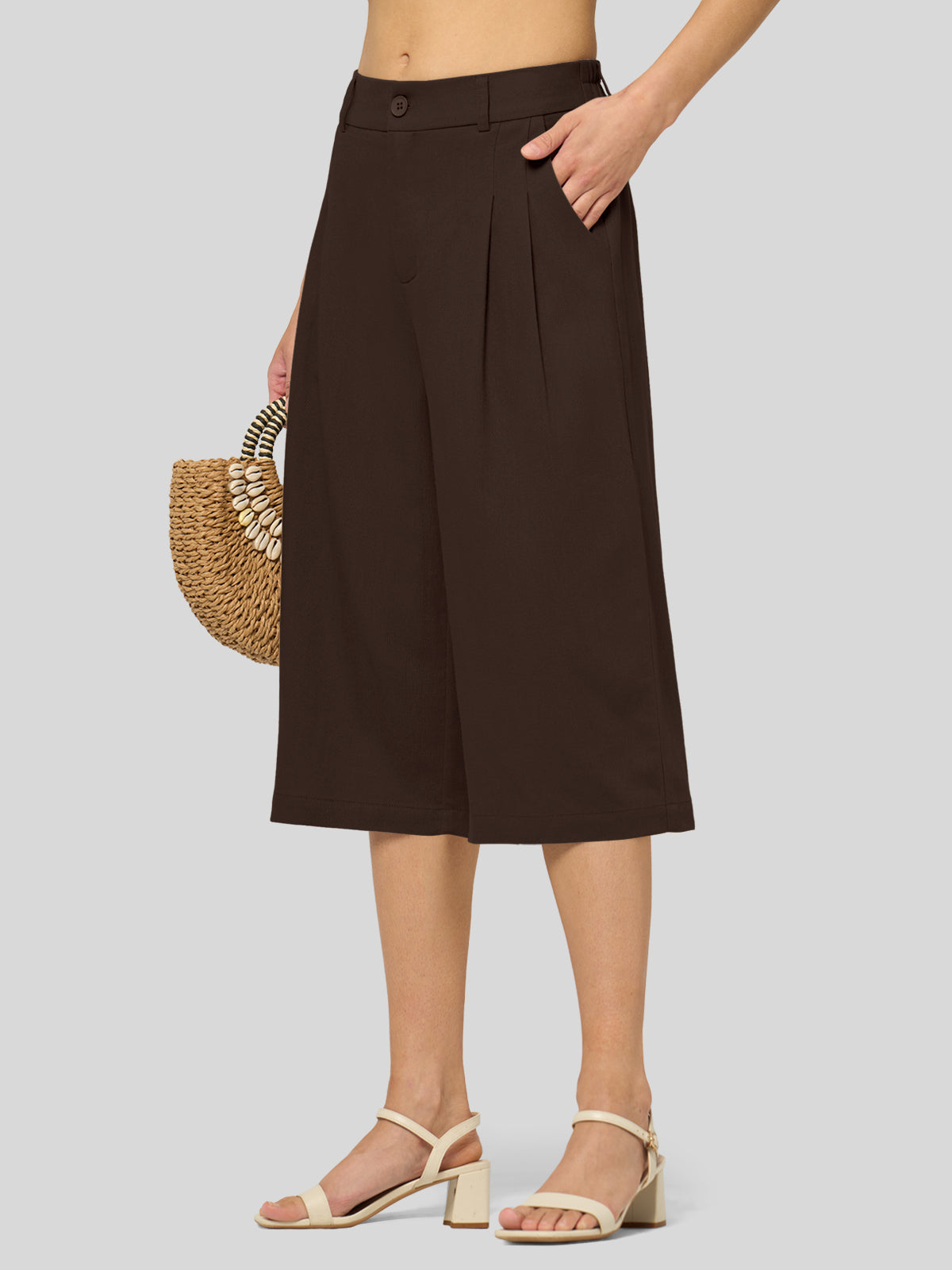 Women's Cotton Linen Wide-Leg Capri Pants