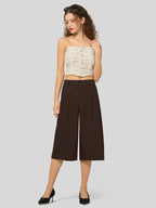 Women's Cotton Linen Wide-Leg Capri Pants