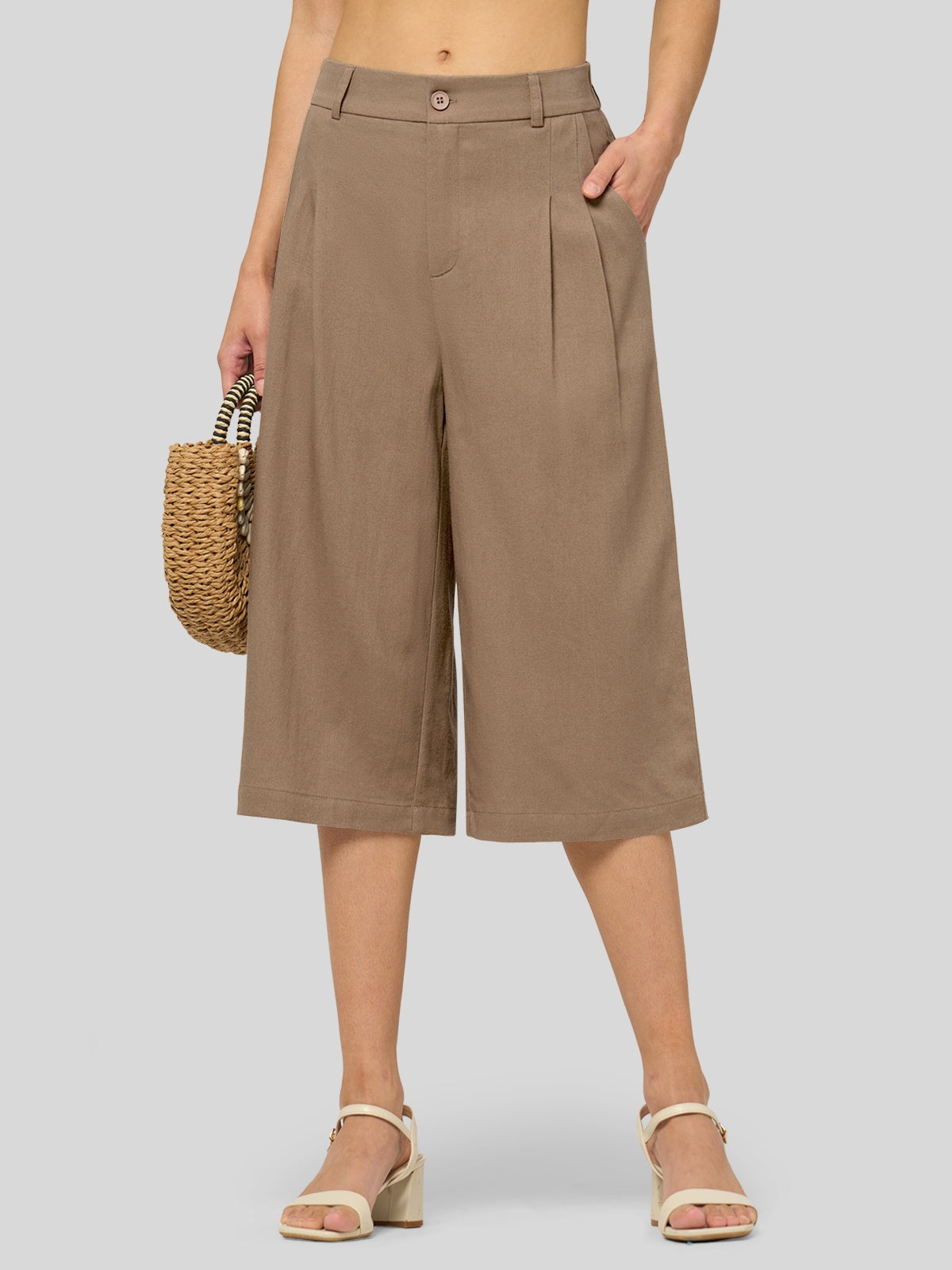 Women's Cotton Linen Wide-Leg Capri Pants