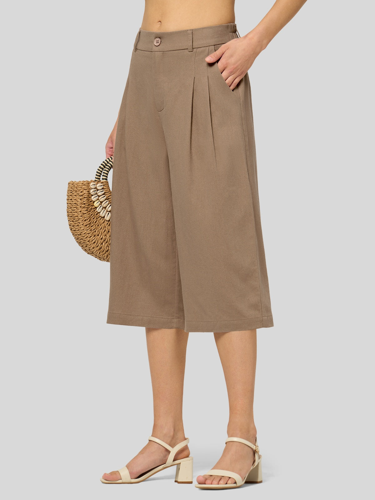 Women's Cotton Linen Wide-Leg Capri Pants