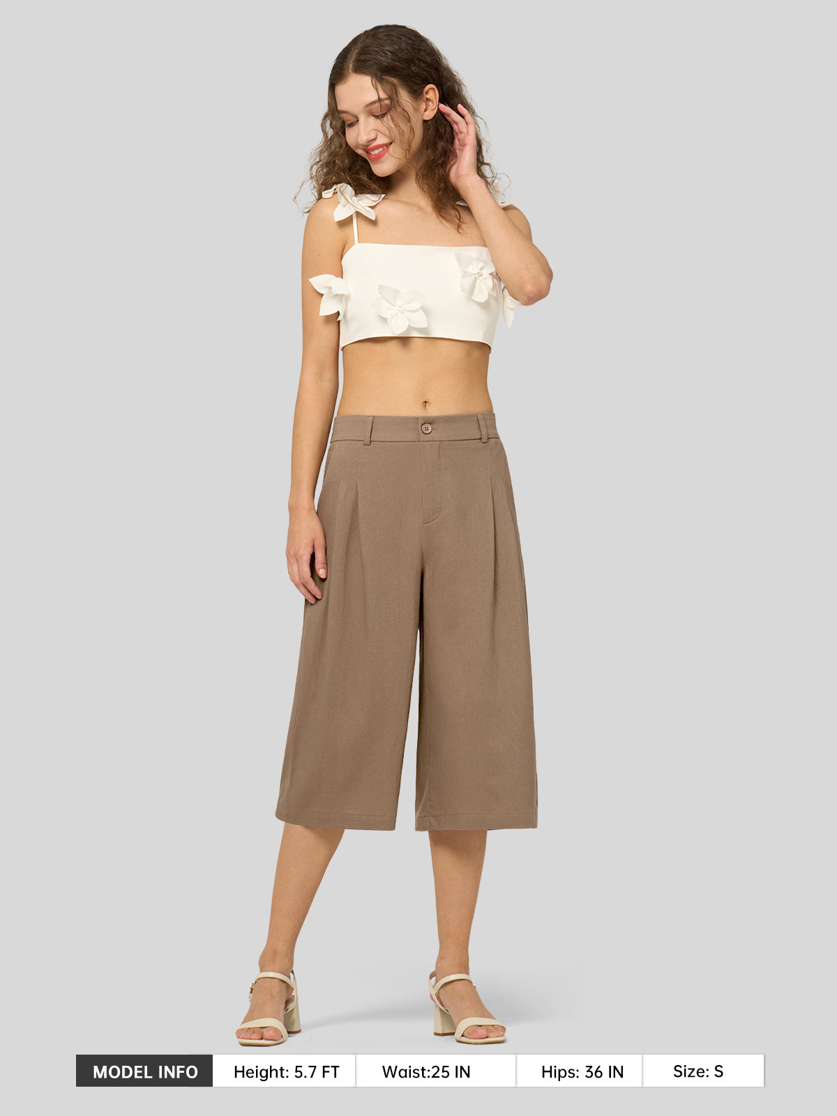 Women's Cotton Linen Wide-Leg Capri Pants