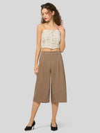 Women's Cotton Linen Wide-Leg Capri Pants