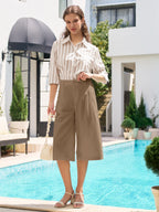 Women's Cotton Linen Wide-Leg Capri Pants