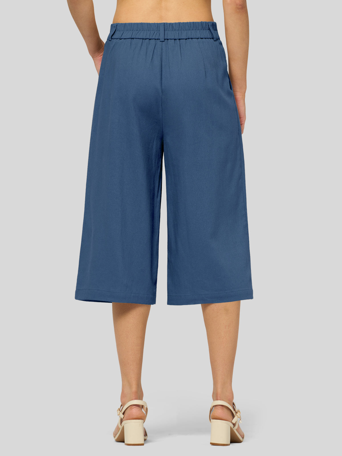 Women's Cotton Linen Wide-Leg Capri Pants
