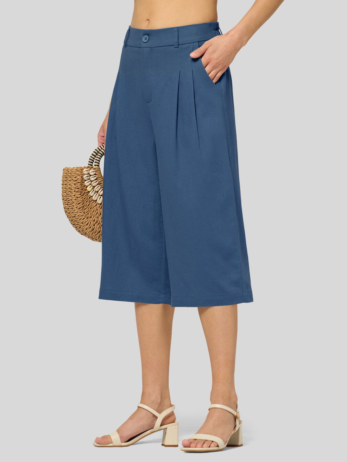 Women's Cotton Linen Wide-Leg Capri Pants