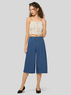 Women's Cotton Linen Wide-Leg Capri Pants