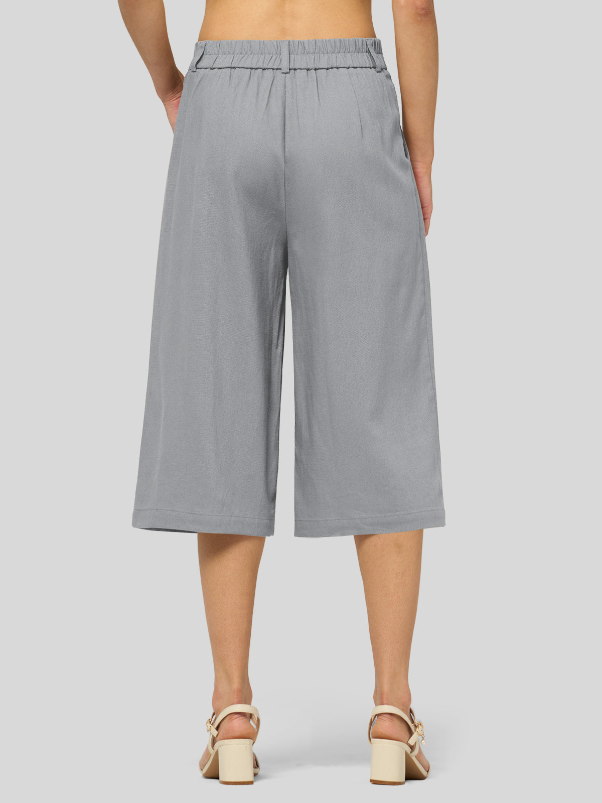 Women's Cotton Linen Wide-Leg Capri Pants