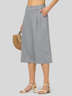 Women's Cotton Linen Wide-Leg Capri Pants