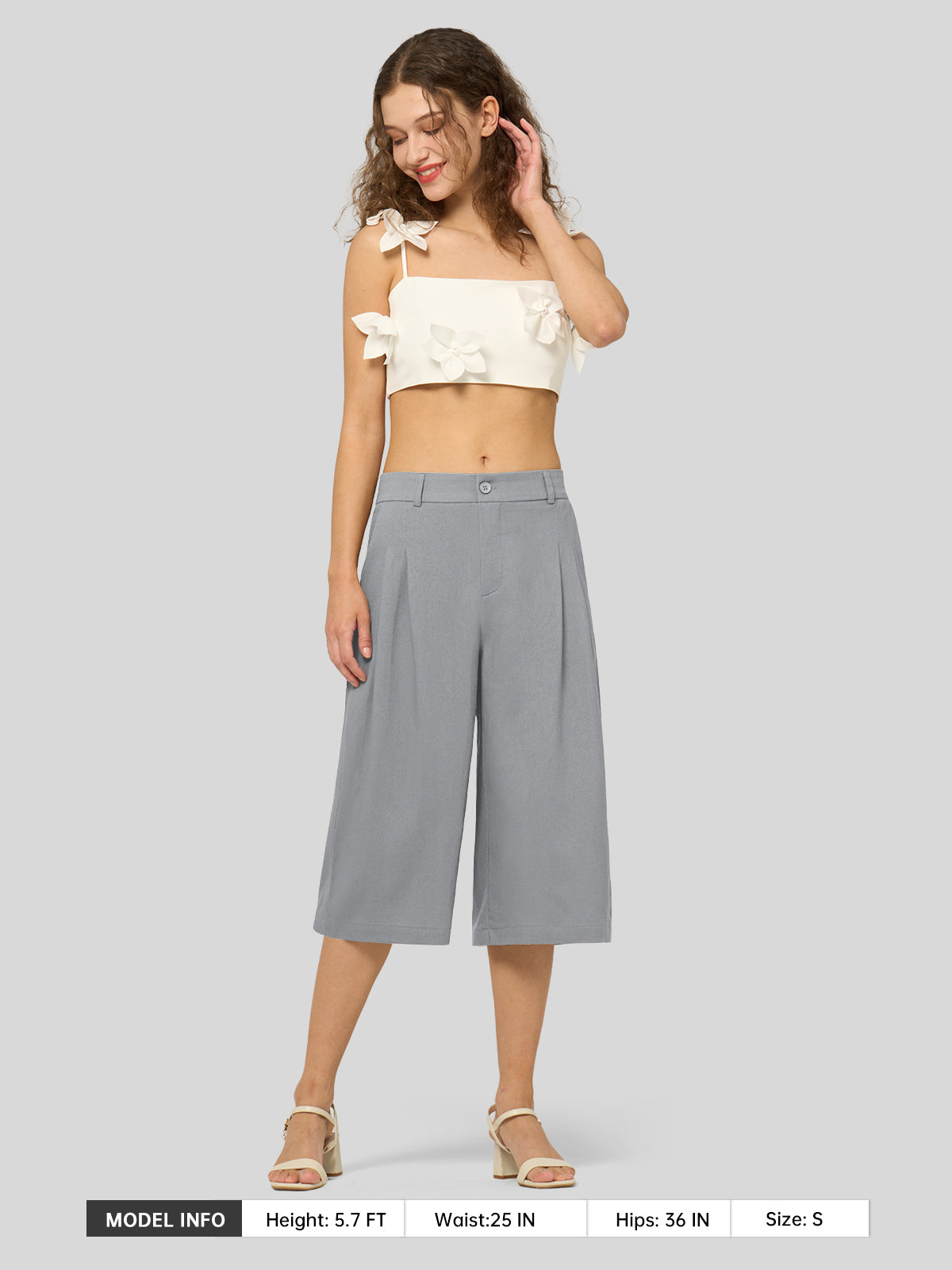 Women's Cotton Linen Wide-Leg Capri Pants