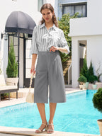 Women's Cotton Linen Wide-Leg Capri Pants