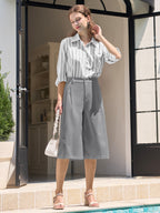 Women's Cotton Linen Wide-Leg Capri Pants
