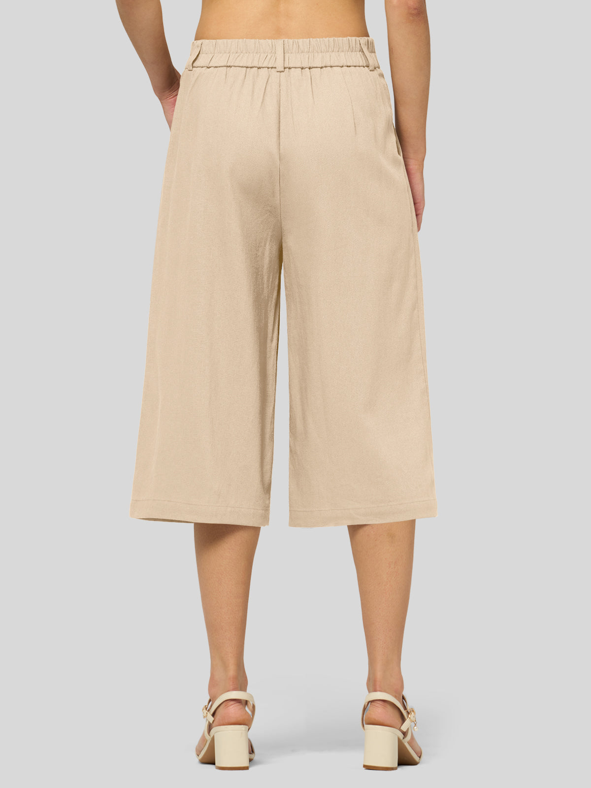 Women's Cotton Linen Wide-Leg Capri Pants