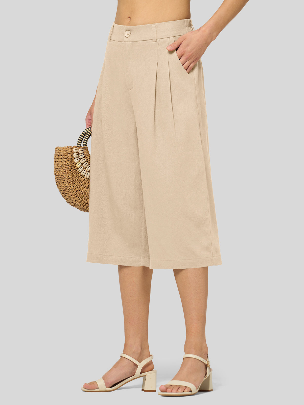 Women's Cotton Linen Wide-Leg Capri Pants