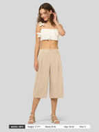 Women's Cotton Linen Wide-Leg Capri Pants