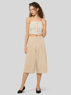 Women's Cotton Linen Wide-Leg Capri Pants