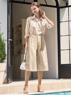 Women's Cotton Linen Wide-Leg Capri Pants