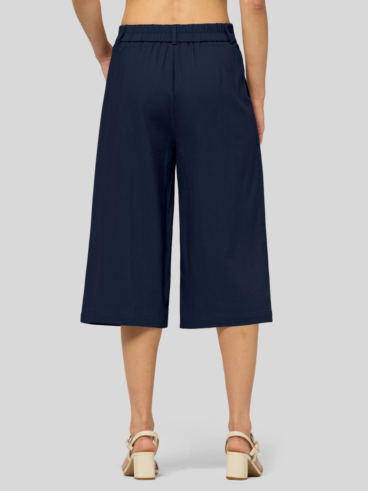 Women's Cotton Linen Wide-Leg Capri Pants
