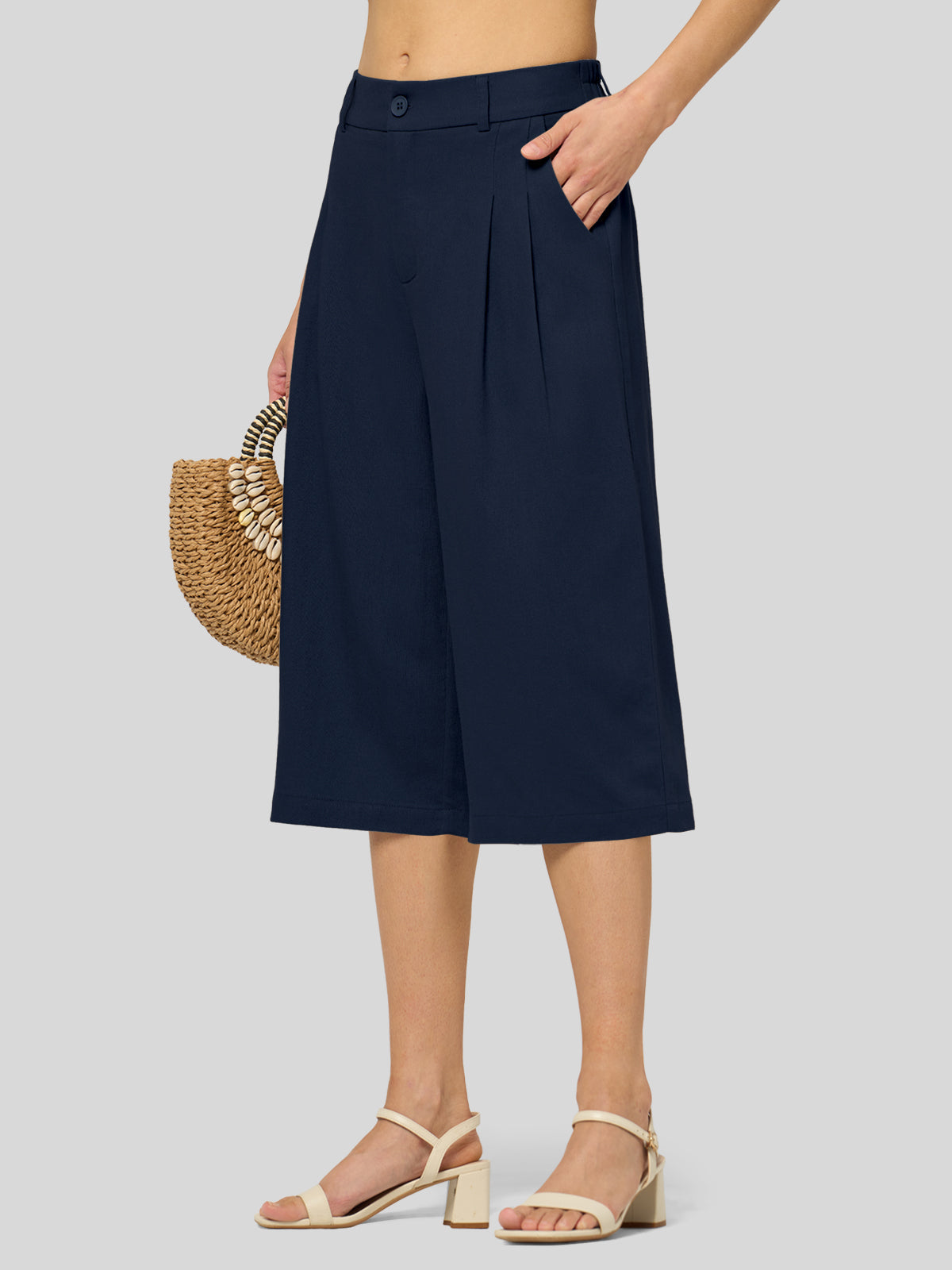 Women's Cotton Linen Wide-Leg Capri Pants