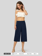 Women's Cotton Linen Wide-Leg Capri Pants