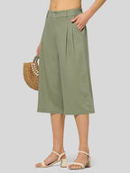 Women's Cotton Linen Wide-Leg Capri Pants
