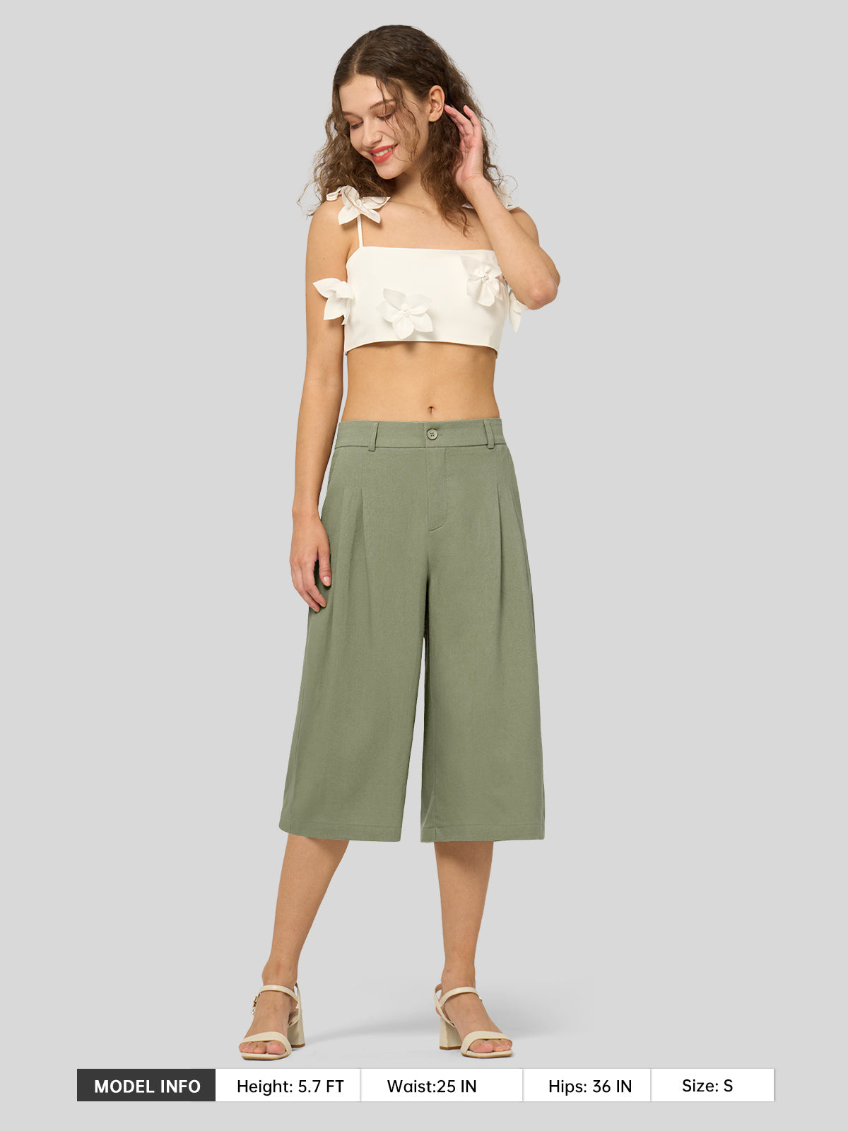 Women's Cotton Linen Wide-Leg Capri Pants
