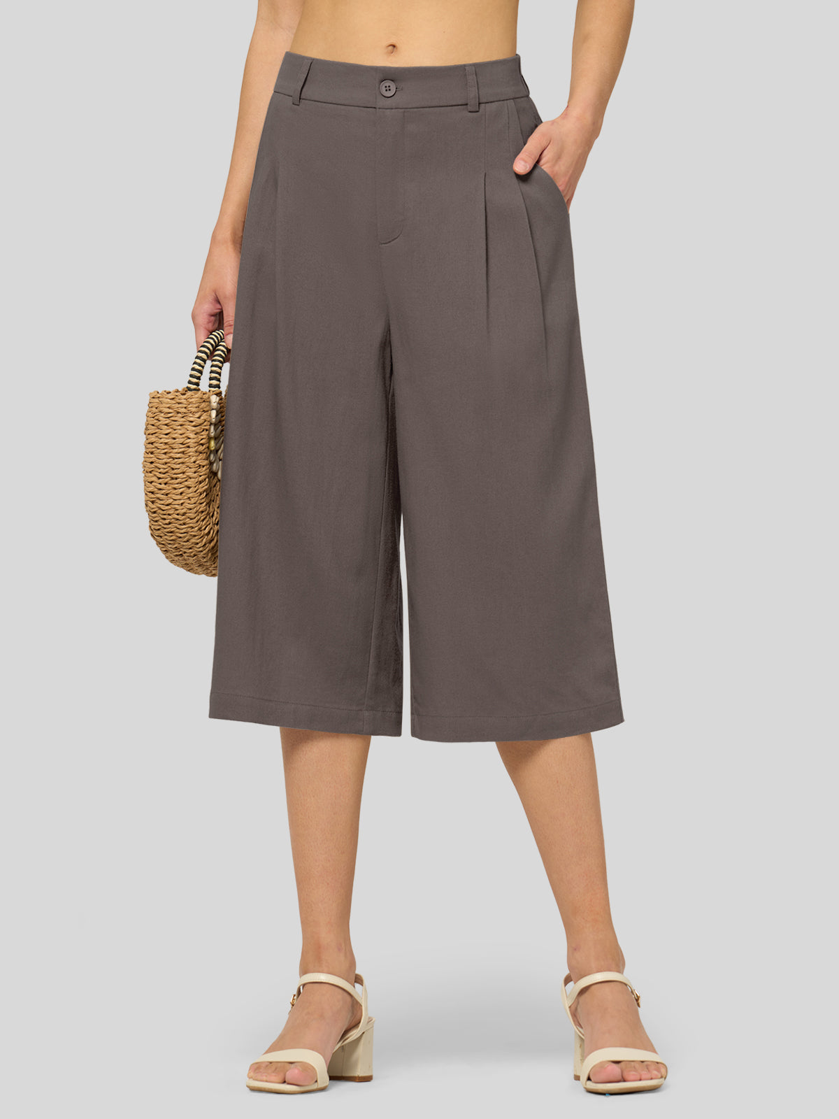 Women's Cotton Linen Wide-Leg Capri Pants