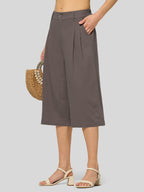 Women's Cotton Linen Wide-Leg Capri Pants