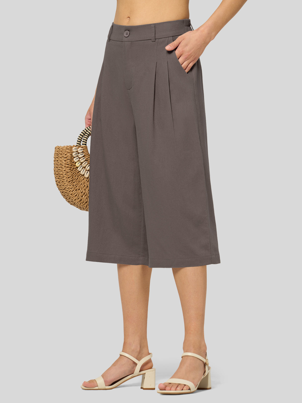 Women's Cotton Linen Wide-Leg Capri Pants