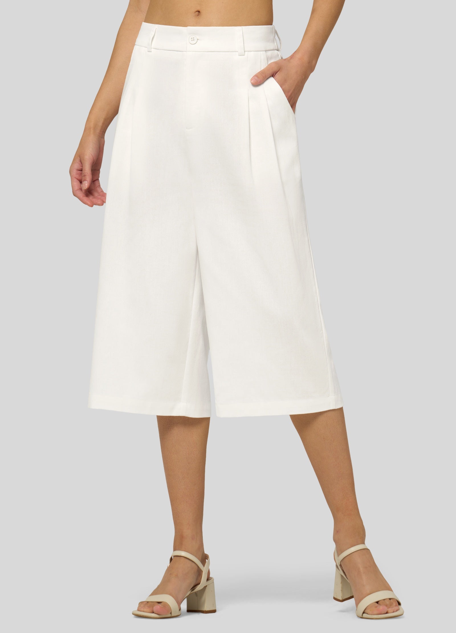 Women's Cotton Linen Wide-Leg Capri Pants