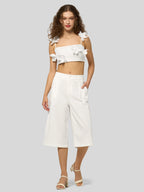 Women's Cotton Linen Wide-Leg Capri Pants