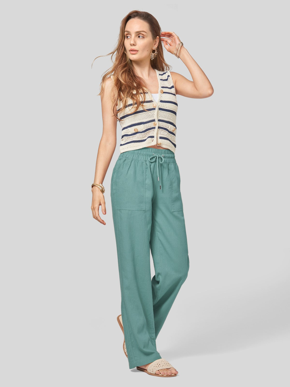Women's Cotton Linen Easy Wide-Leg Pants
