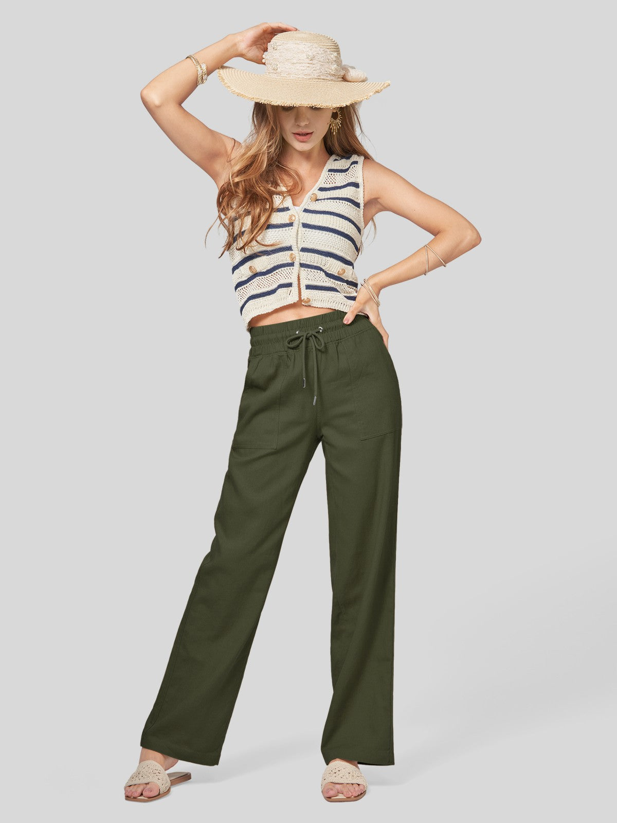Women's Cotton Linen Easy Wide-Leg Pants