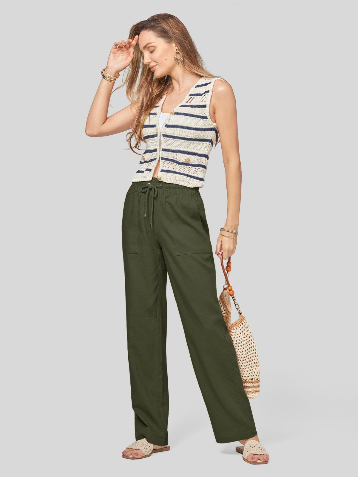 Women's Cotton Linen Easy Wide-Leg Pants