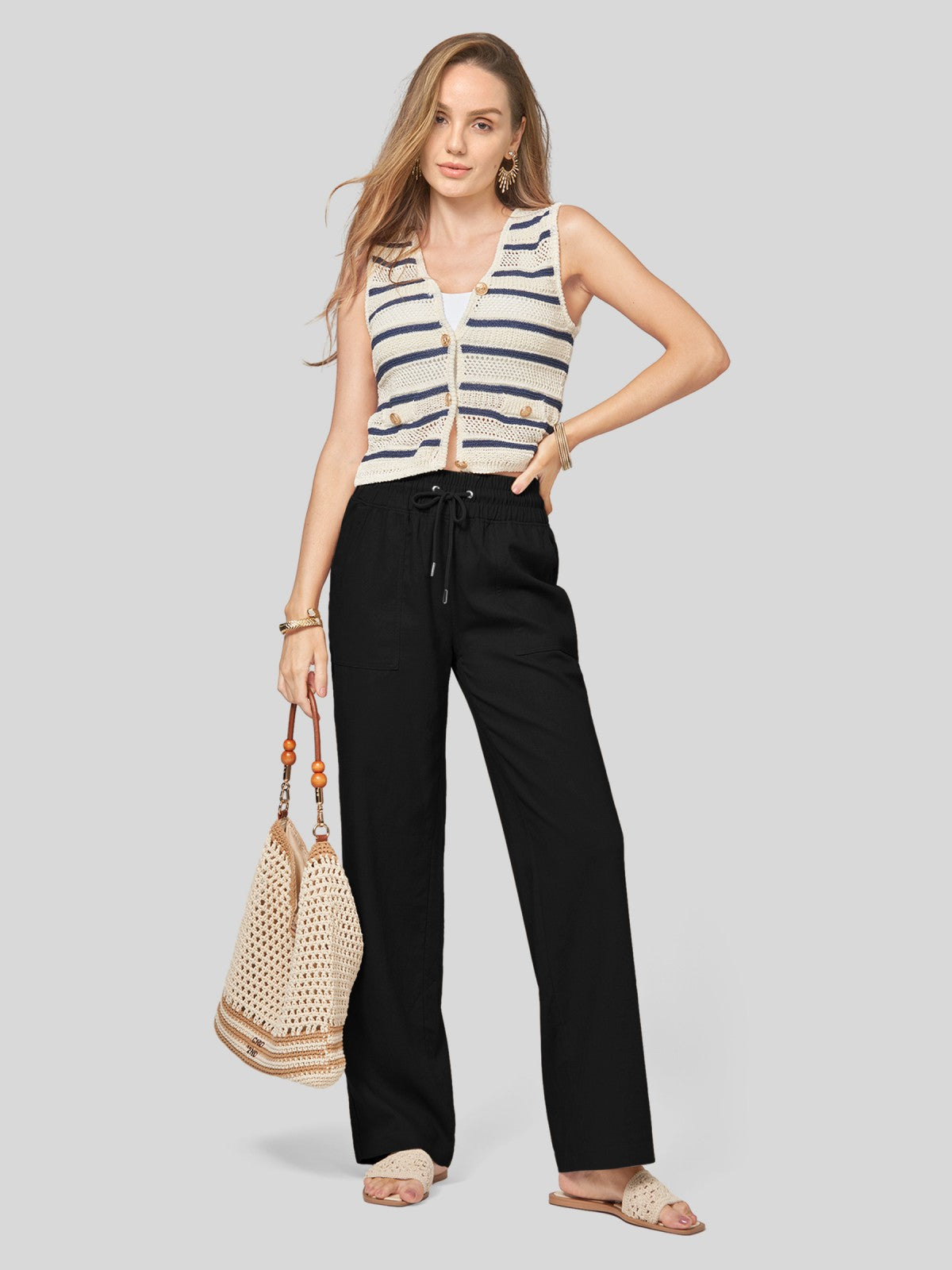 Women's Cotton Linen Easy Wide-Leg Pants