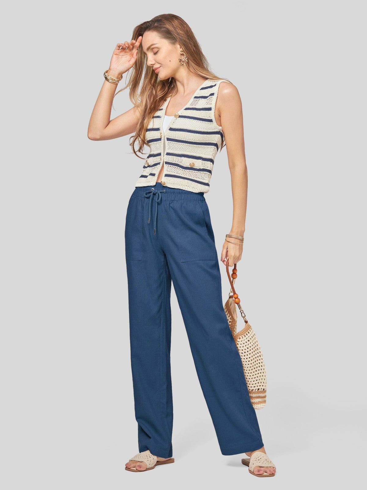 Women's Cotton Linen Easy Wide-Leg Pants