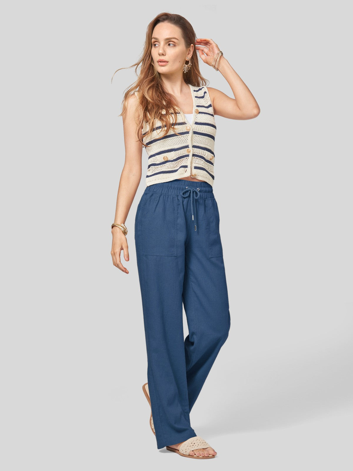 Women's Cotton Linen Easy Wide-Leg Pants